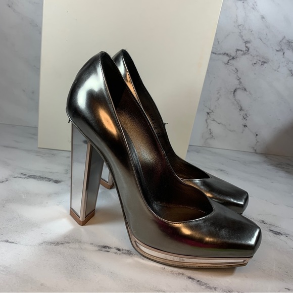 Yves Saint Laurent Mirror Pumps YSL Heels Silver Pewter Vintage mirrored vtg 8.5 - Picture 11 of 14